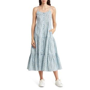 NWOT Know One Cares Button Front Tiered Midi Sundress